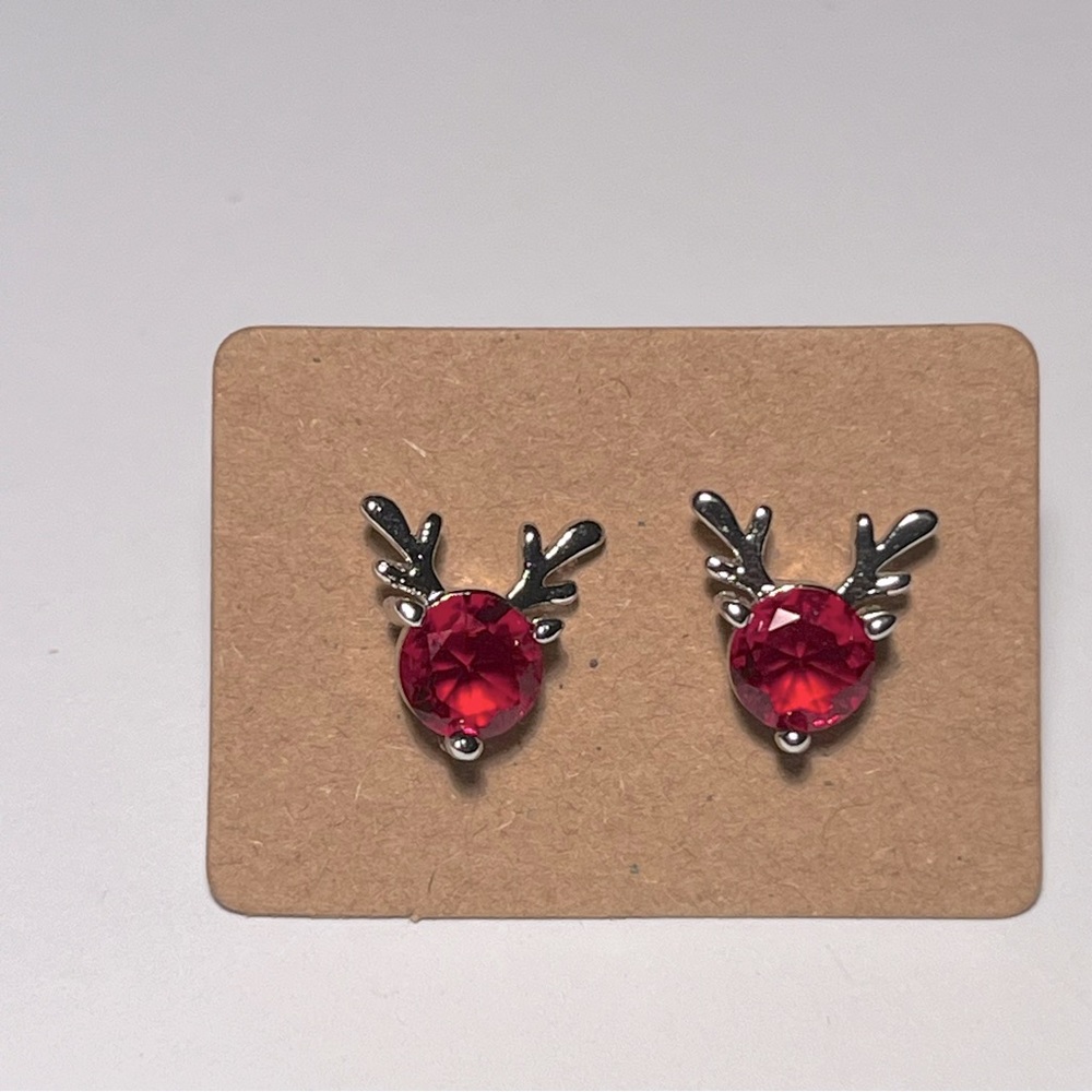 Red Reindeer Antler Stud Earrings